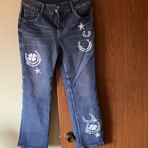 Embellished Blue Jeans with White Accents